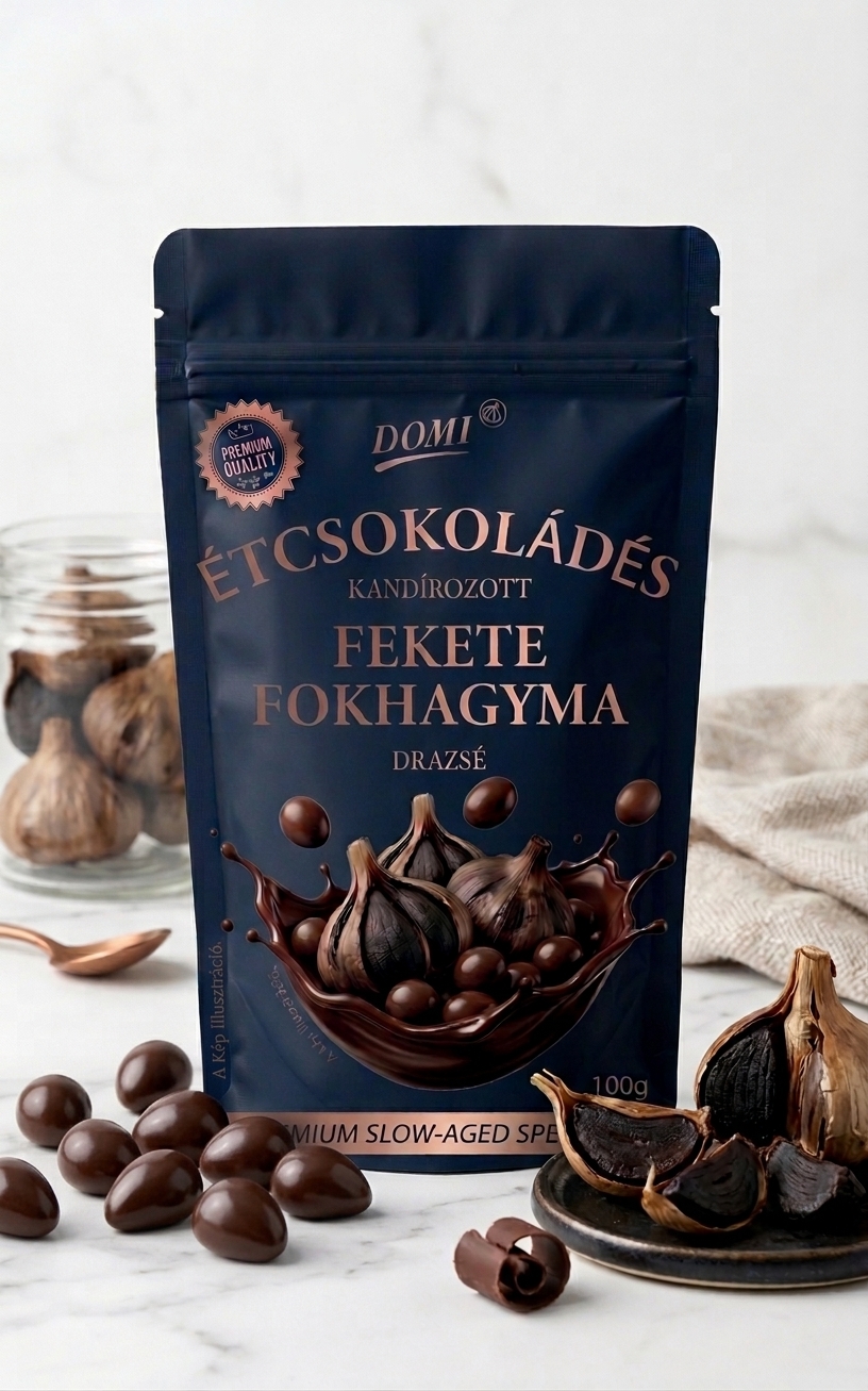 Domi Étcsokoládés Kandírozott Fekete Fokhagyma Drazsé (100 g) - Image 2